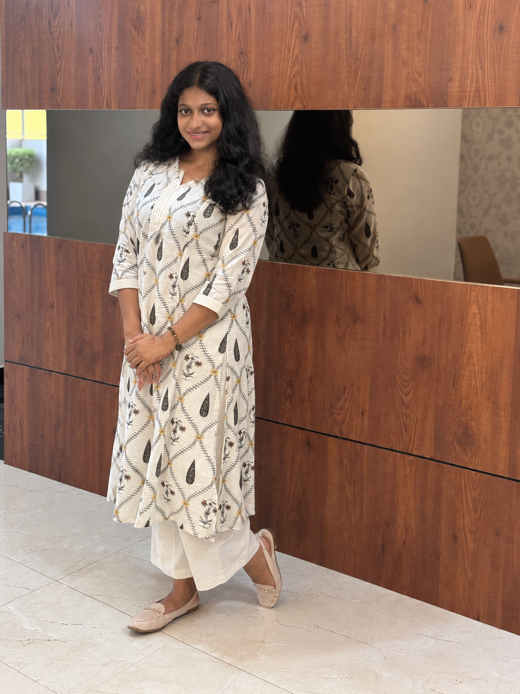 Ivory Leaf Print Cotton Kurta Set