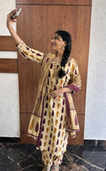 Beige Printed Cotton Kurta Set