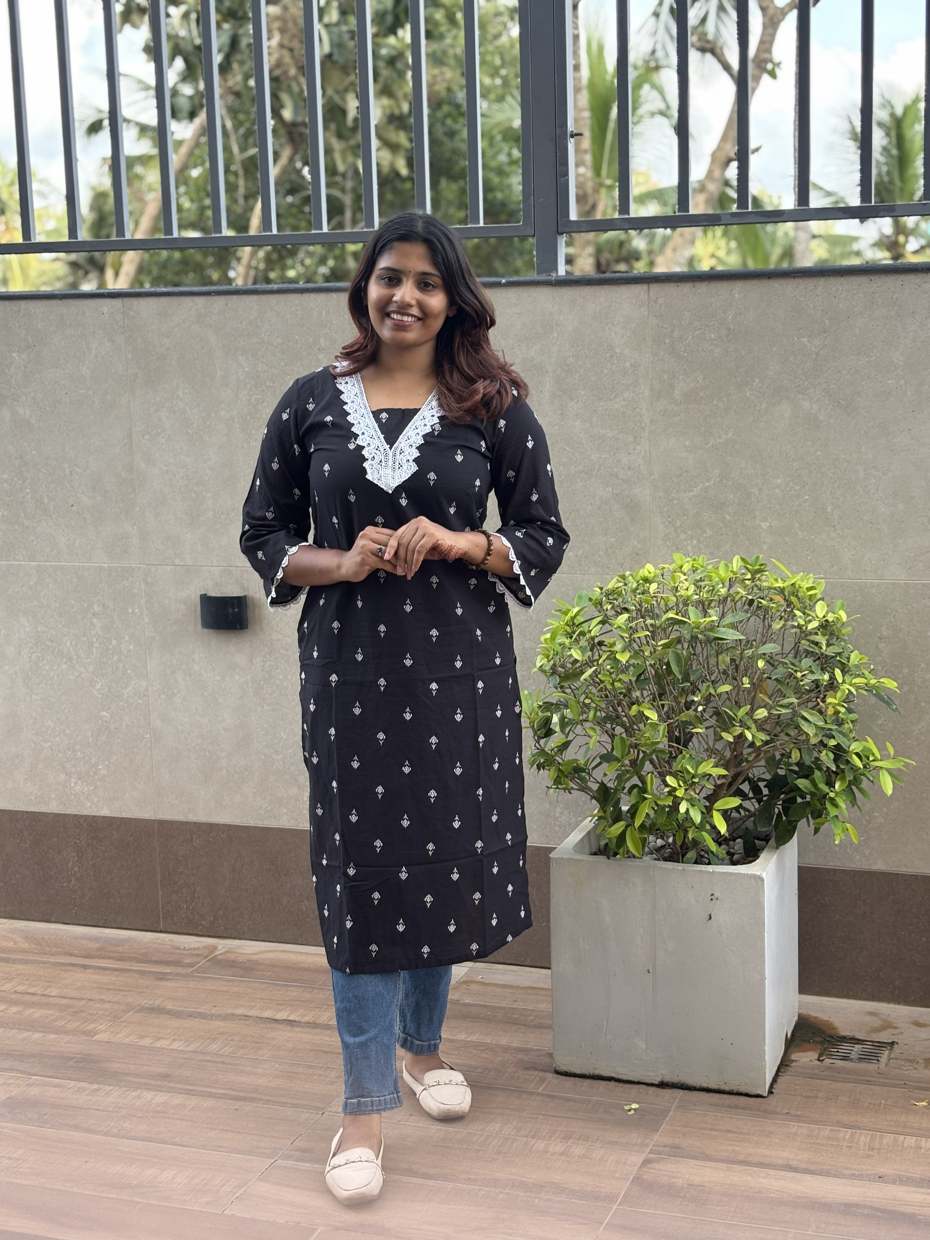 Black Cotton Kurta