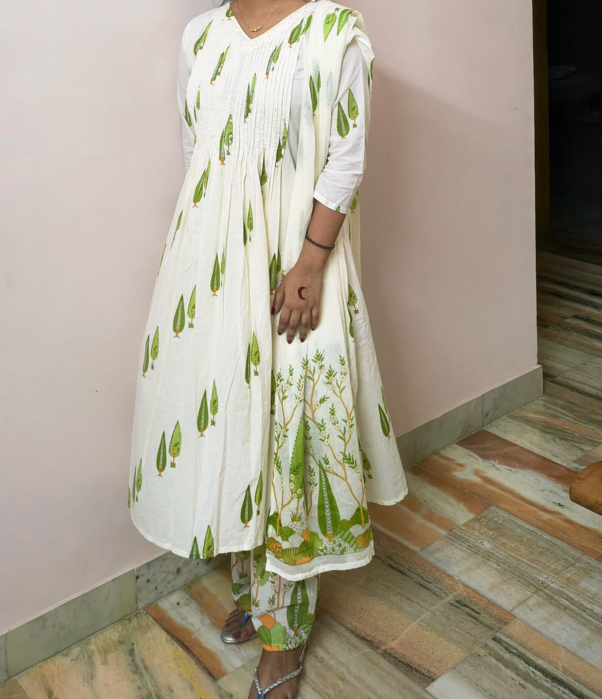 Red & Green Printed 3-Piece Kurta Set