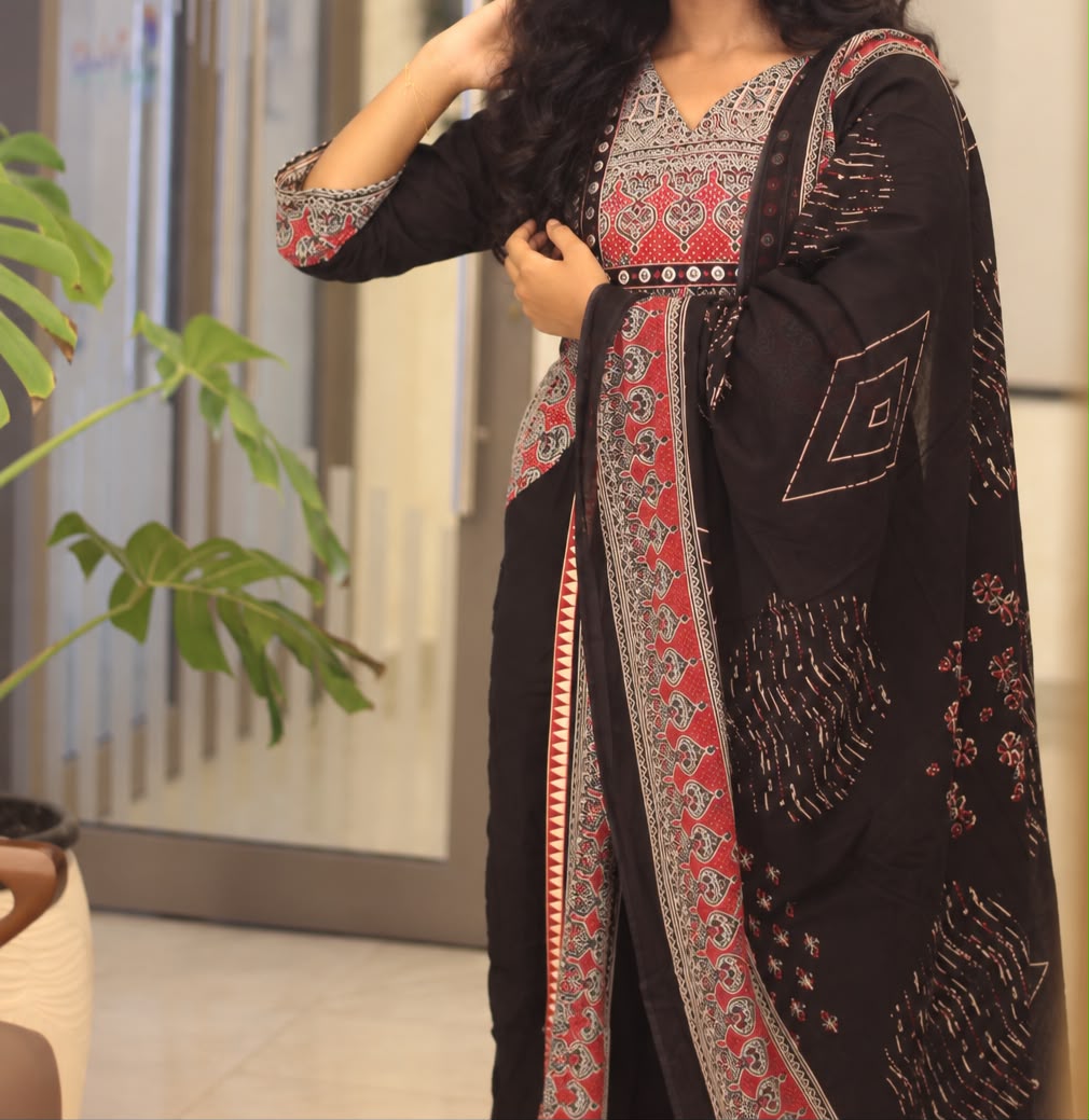 Black Printed 3-Piece Kurta Set with Dupatta