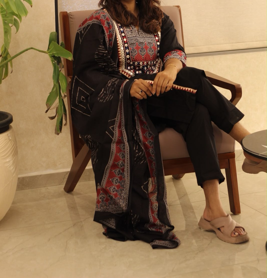 Black Printed 3-Piece Kurta Set with Dupatta