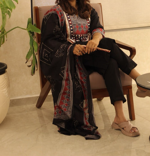 Black Printed 3-Piece Kurta Set with Dupatta