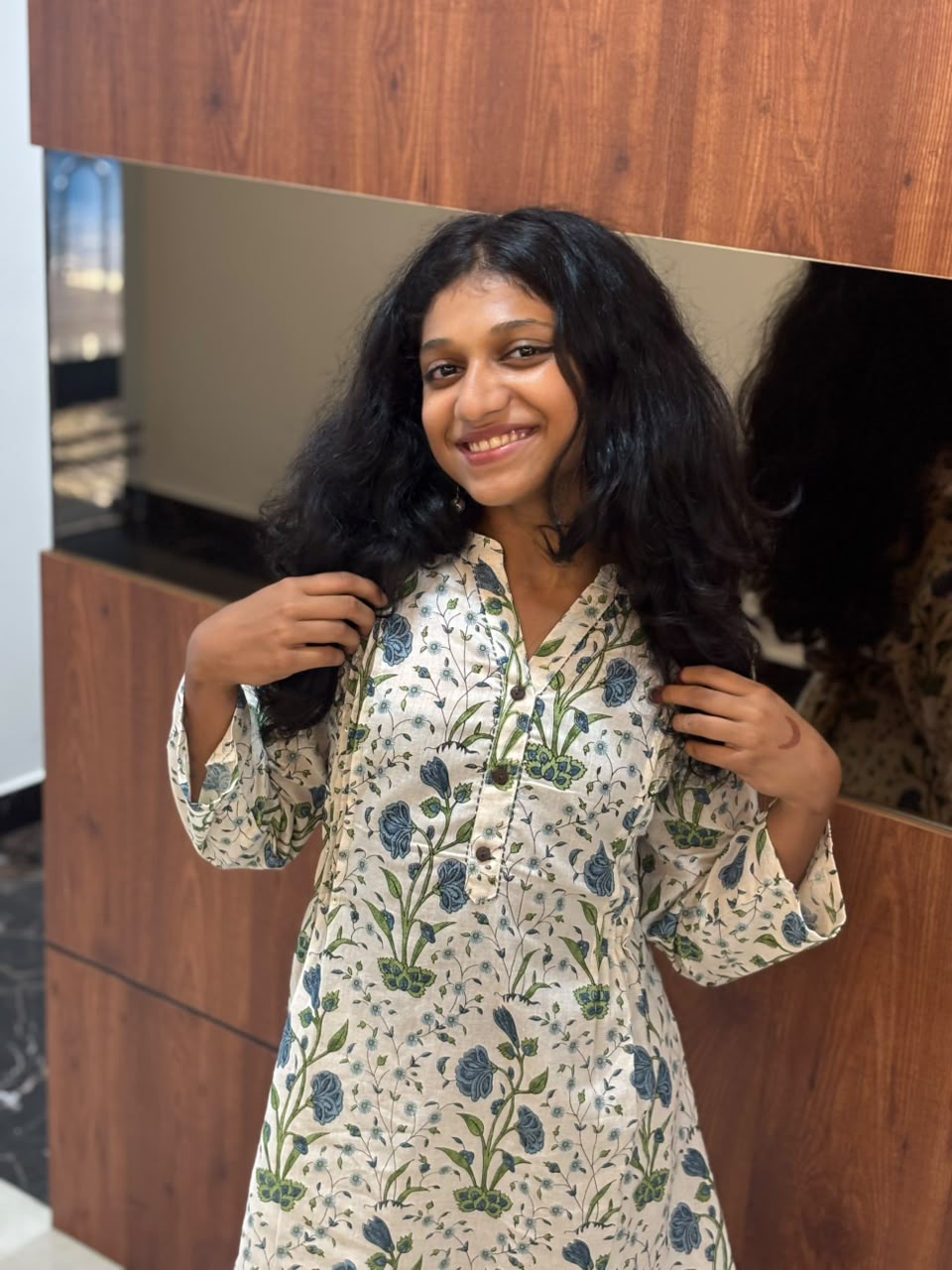 Blue Garden Floral Short Kurta