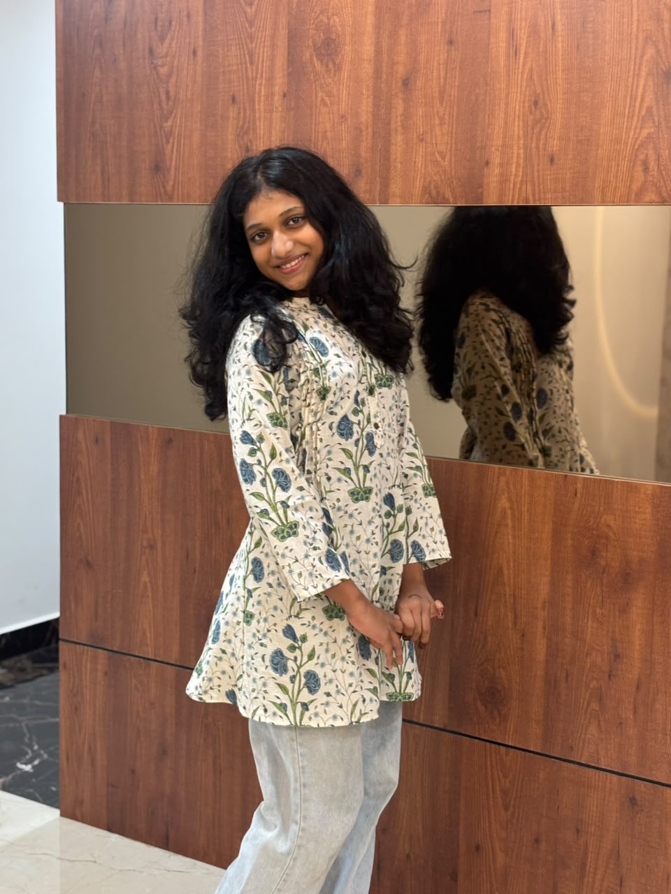 Blue Garden Floral Short Kurta