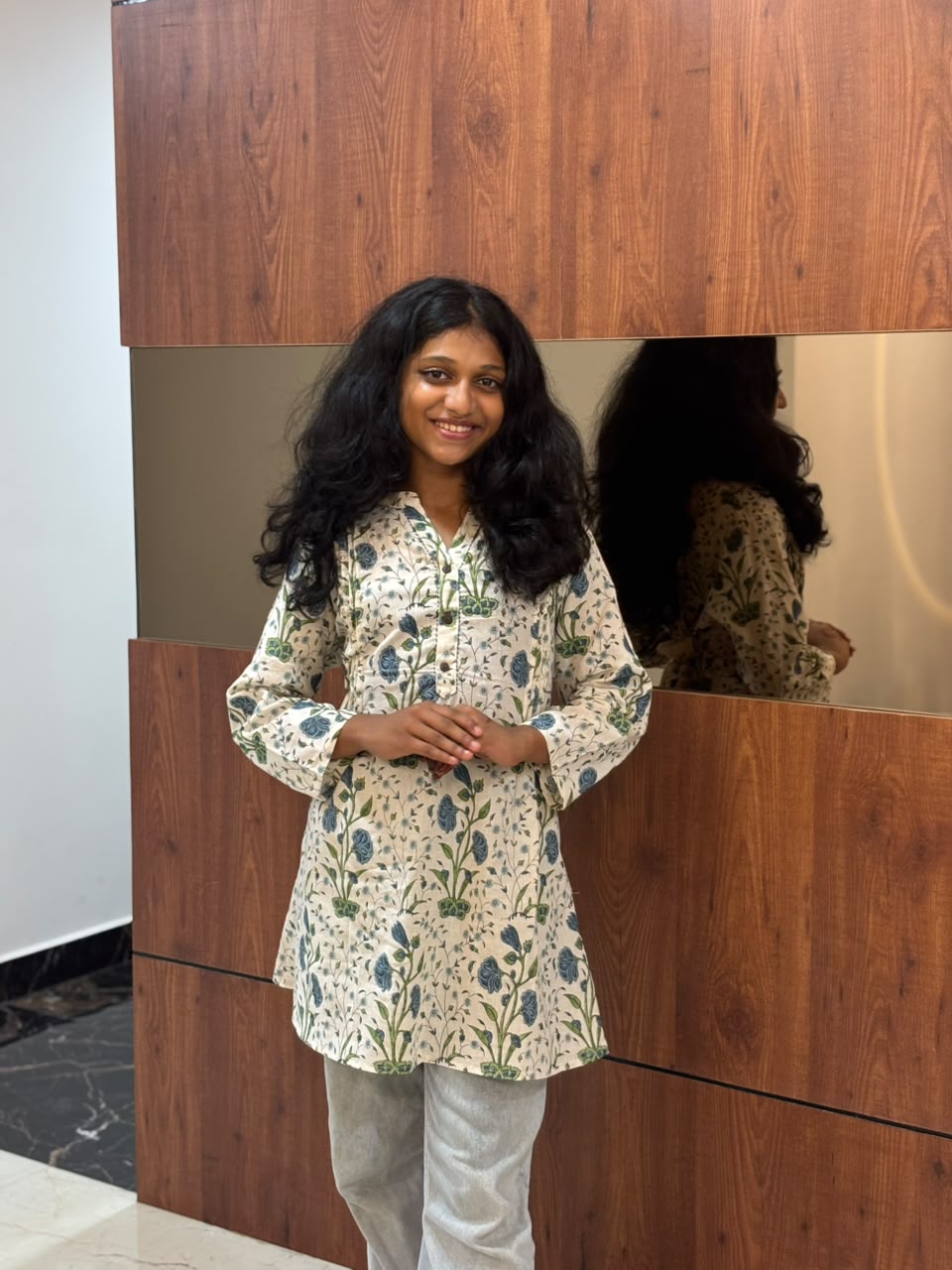 Blue Garden Floral Short Kurta