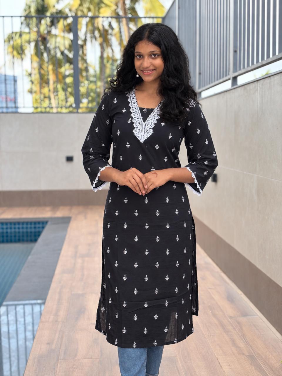 Black Cotton Kurta