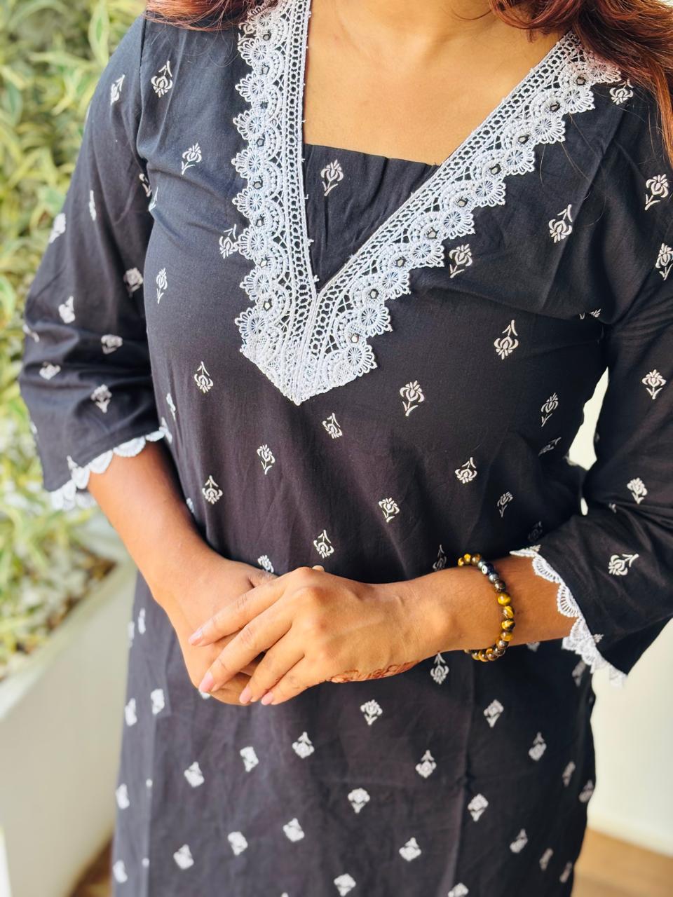 Black Cotton Kurta